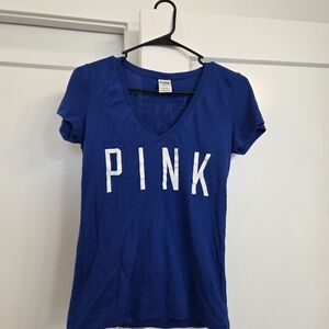 PINK Victoria's Secret Blue V-Neck Tee (Chicago Cubs)
